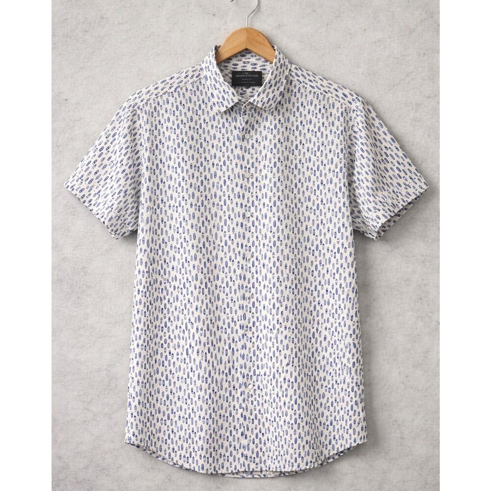 Rodd & Gunn Button Up Shirt Mens Medium Sports Fit White Cotton Surfboards